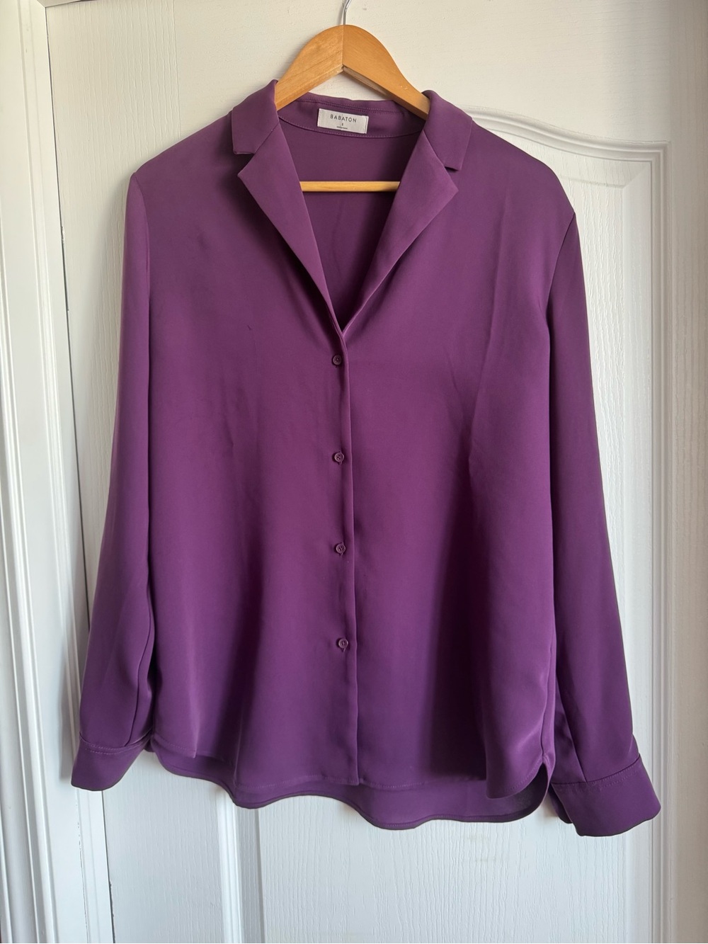 Babaton Purple Button-Front Silk-Look Blouse
